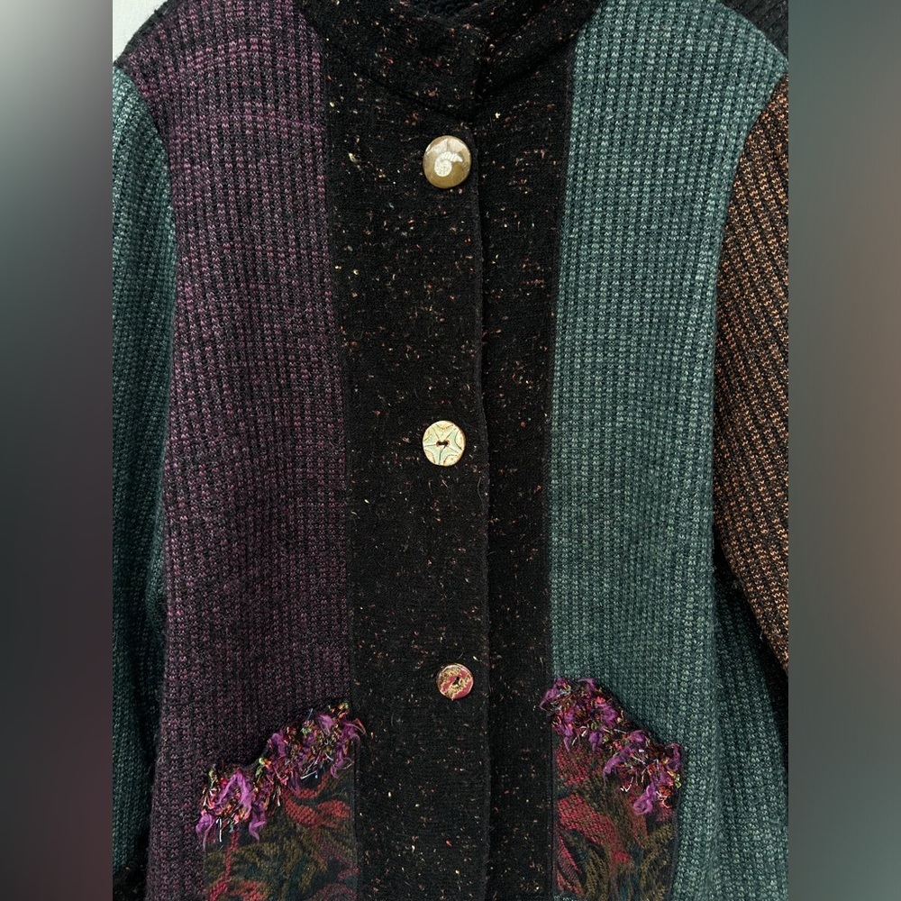 Lee Andersen Patchwork Indie Cardigan Sweater - Size Medium - Black & Purple - Picture 8 of 8